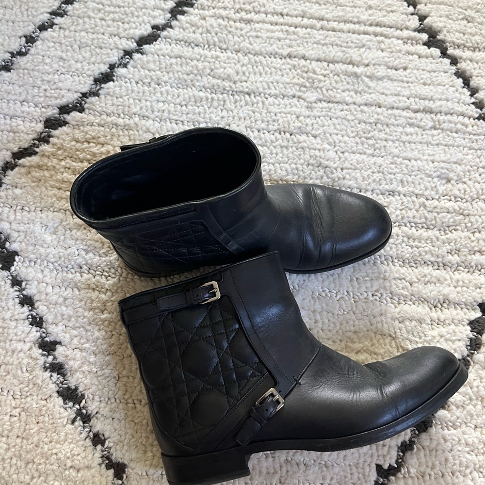 Dior Black Quilted Ankle Boots with Buckles